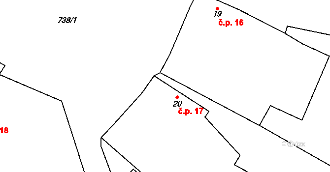 Velenice 17 na parcele st. 20 v KÚ Velenice, Katastrální mapa