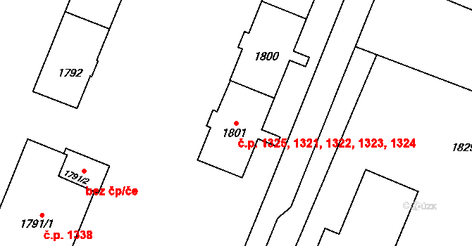 Kadaň 1321,1322,1323,1324, na parcele st. 1801 v KÚ Kadaň, Katastrální mapa