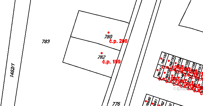 Pudlov 199, Bohumín na parcele st. 782 v KÚ Pudlov, Katastrální mapa