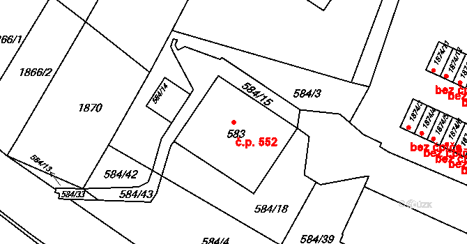 Komín 552, Brno na parcele st. 583 v KÚ Komín, Katastrální mapa