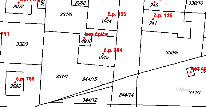 Plzeňské Předměstí 354, Rokycany na parcele st. 1045 v KÚ Rokycany, Katastrální mapa
