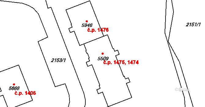 Cheb 1474,1475 na parcele st. 5509 v KÚ Cheb, Katastrální mapa