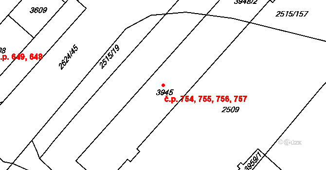 Kolín II 754,755,756,757, Kolín na parcele st. 3945 v KÚ Kolín, Katastrální mapa