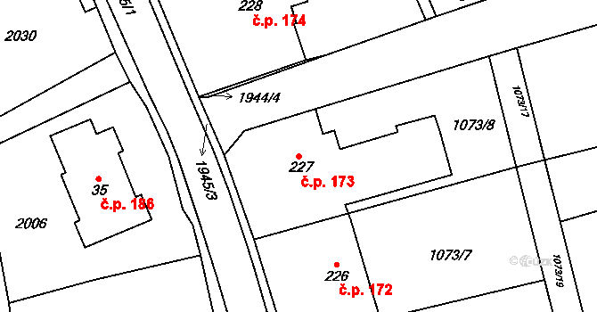 Kunovice 173 na parcele st. 227 v KÚ Kunovice, Katastrální mapa