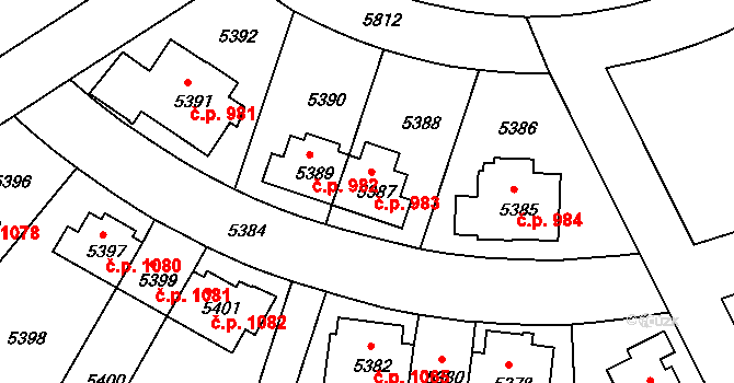 Záběhlice 983, Praha 6 na parcele st. 5387 v KÚ Záběhlice, Katastrální mapa