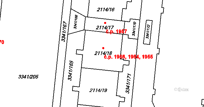 Chodov 1954,1955,1956, Praha na parcele st. 2114/18 v KÚ Chodov, Katastrální mapa