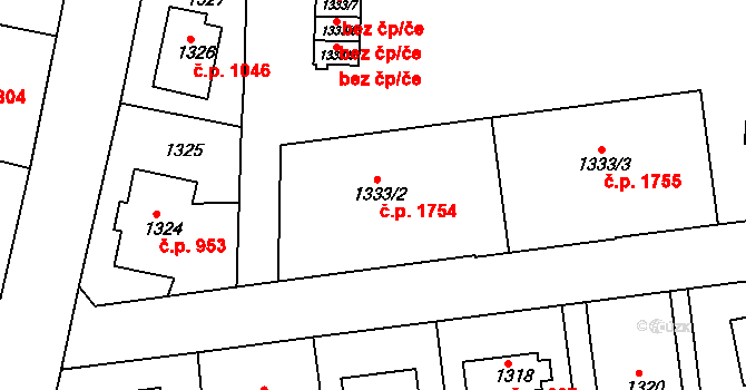Modřany 1754, Praha na parcele st. 1333/2 v KÚ Modřany, Katastrální mapa