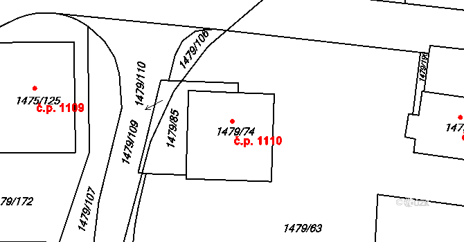 Košíře 1110, Praha na parcele st. 1479/74 v KÚ Košíře, Katastrální mapa