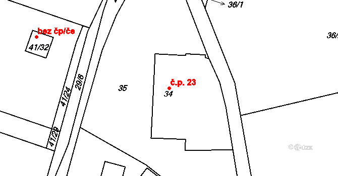 Orlov 23, Příbram na parcele st. 34 v KÚ Orlov, Katastrální mapa