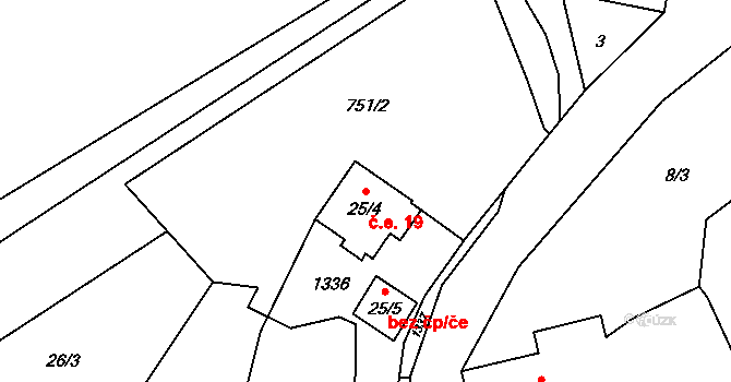 Jindřišská 19, Jirkov na parcele st. 25/4 v KÚ Jindřišská, Katastrální mapa