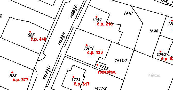 Plotiště nad Labem 123, Hradec Králové na parcele st. 130/1 v KÚ Plotiště nad Labem, Katastrální mapa