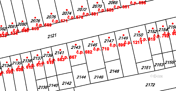 Šlapanice 710 na parcele st. 2145 v KÚ Šlapanice u Brna, Katastrální mapa
