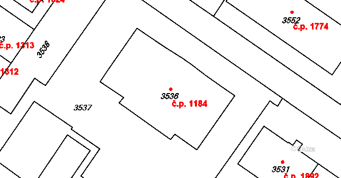 Vsetín 1184 na parcele st. 3536 v KÚ Vsetín, Katastrální mapa