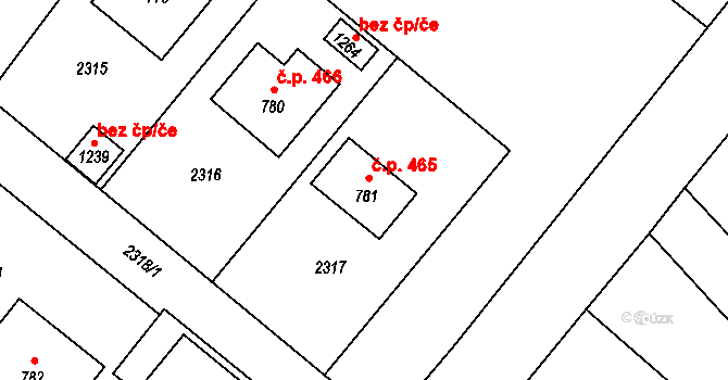 Mirošov 465 na parcele st. 781 v KÚ Mirošov, Katastrální mapa