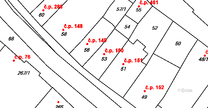 Dolní Kounice 150 na parcele st. 53 v KÚ Dolní Kounice, Katastrální mapa