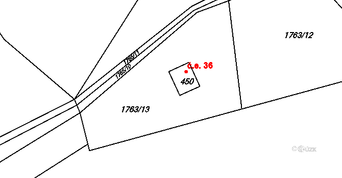 Provodov 36 na parcele st. 450 v KÚ Provodov na Moravě, Katastrální mapa