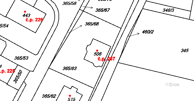 Hrádek 257 na parcele st. 506 v KÚ Hrádek u Rokycan, Katastrální mapa