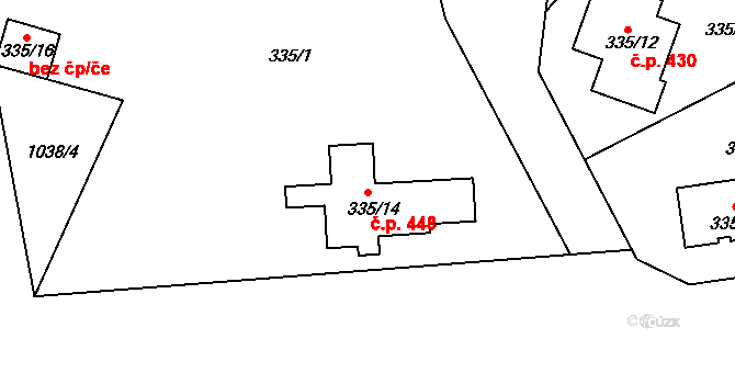 Velká Chuchle 448, Praha na parcele st. 335/14 v KÚ Velká Chuchle, Katastrální mapa