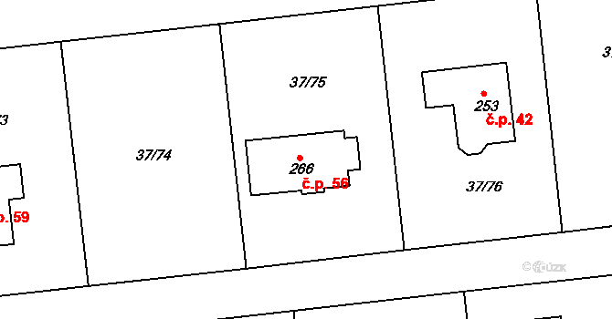 Pouště 56, Mokrovraty na parcele st. 266 v KÚ Pouště, Katastrální mapa