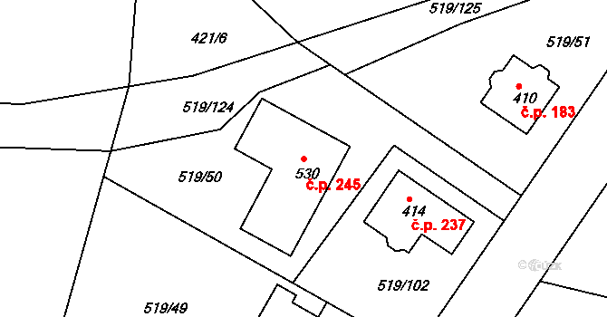Horoušánky 245, Horoušany na parcele st. 530 v KÚ Horoušany, Katastrální mapa
