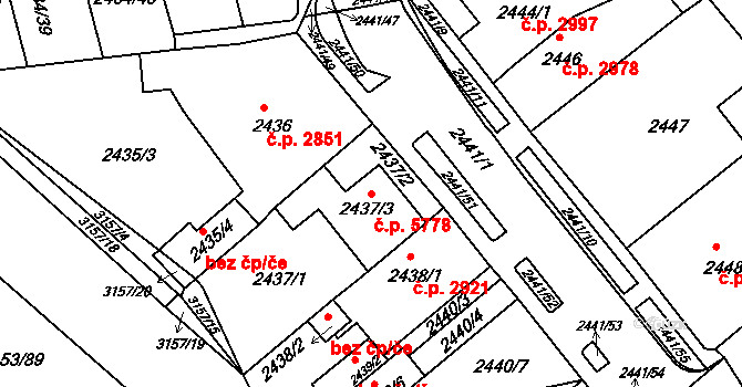 Chomutov 5778 na parcele st. 2437/3 v KÚ Chomutov II, Katastrální mapa