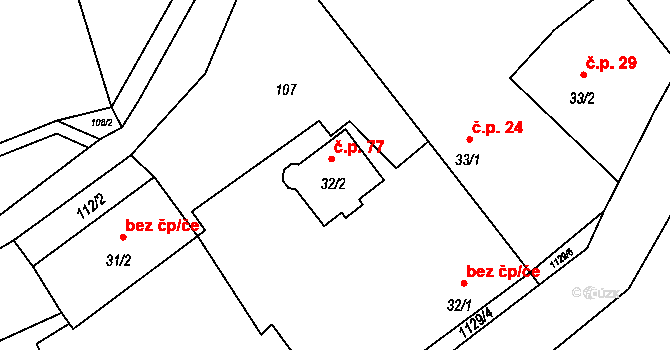 Kluček 77, Liběšice na parcele st. 32/2 v KÚ Kluček, Katastrální mapa