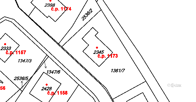 Pacov 1173 na parcele st. 2345 v KÚ Pacov, Katastrální mapa