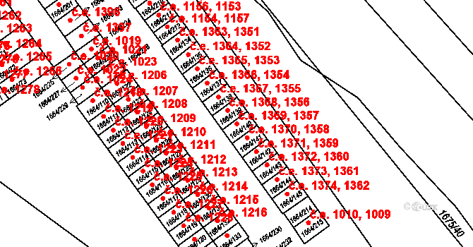 Teplické Předměstí 1357,1369, Bílina na parcele st. 1664/140 v KÚ Bílina, Katastrální mapa