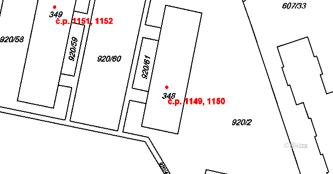 Kyjov 1149,1150 na parcele st. 348 v KÚ Nětčice u Kyjova, Katastrální mapa