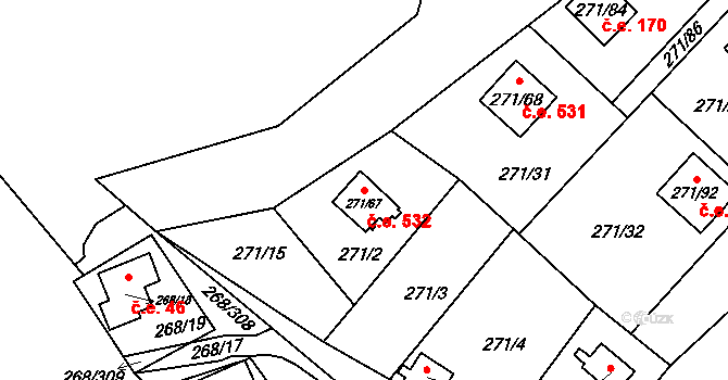 Tušimice 532, Kadaň na parcele st. 271/67 v KÚ Tušimice, Katastrální mapa