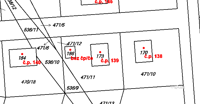 Dobříč 139 na parcele st. 173 v KÚ Dobříč, Katastrální mapa