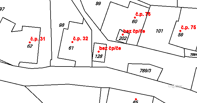 Vamberk 38458535 na parcele st. 128 v KÚ Merklovice, Katastrální mapa