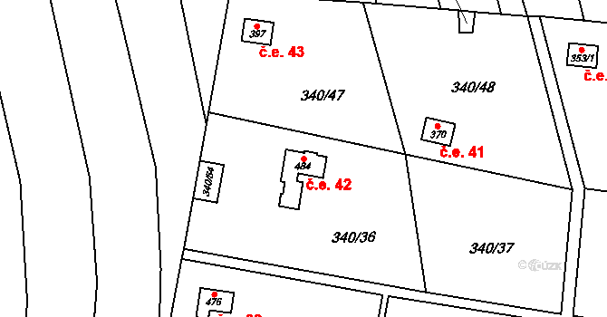 Březůvky 42 na parcele st. 484 v KÚ Březůvky, Katastrální mapa