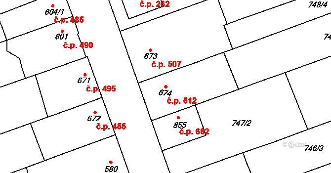 Tlumačov 512 na parcele st. 674 v KÚ Tlumačov na Moravě, Katastrální mapa