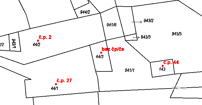 Kovářov 41883535 na parcele st. 44/3 v KÚ Vesec, Katastrální mapa