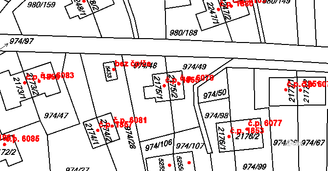 Zlín 1855 na parcele st. 2175/1 v KÚ Zlín, Katastrální mapa
