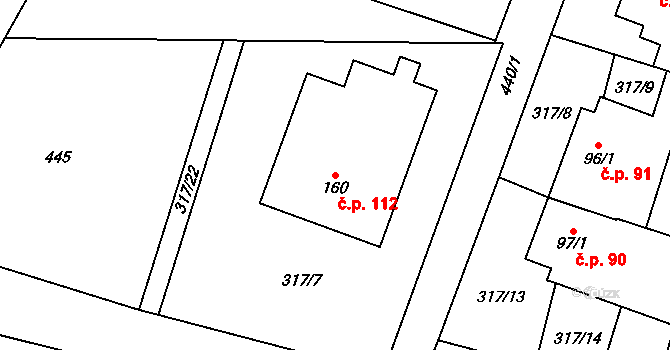 Kobeřice 112, Hradčany-Kobeřice na parcele st. 160 v KÚ Kobeřice, Katastrální mapa