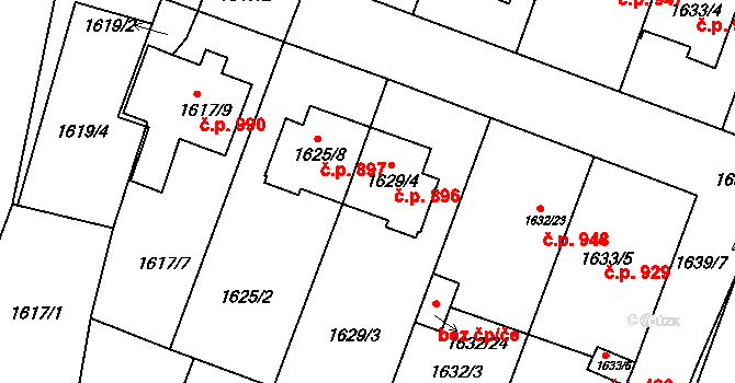 Bučovice 896 na parcele st. 1629/4 v KÚ Bučovice, Katastrální mapa