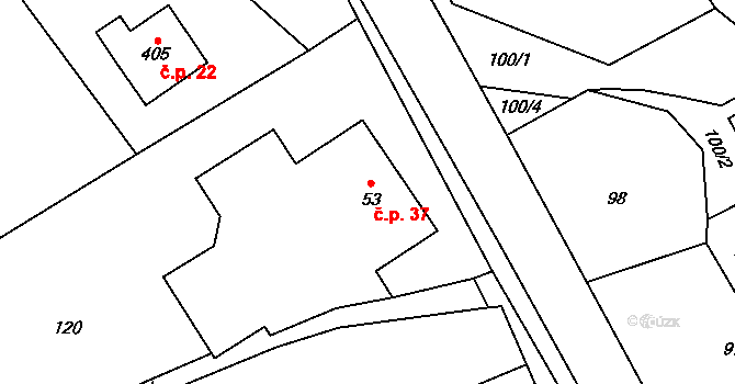 Dolní Holetín 37, Holetín na parcele st. 53 v KÚ Dolní Holetín, Katastrální mapa