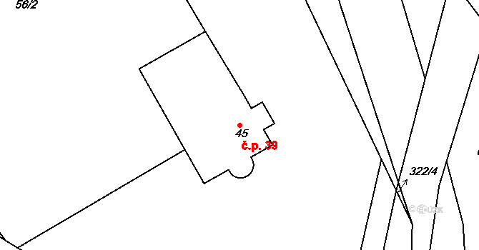 Spačice 39, Běstvina na parcele st. 45 v KÚ Spačice, Katastrální mapa