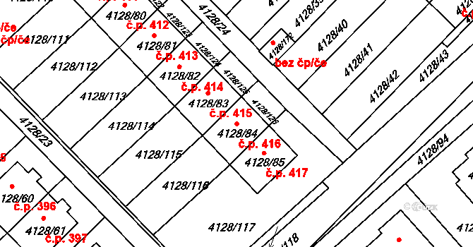Choceňské Předměstí 416, Vysoké Mýto na parcele st. 4128/84 v KÚ Vysoké Mýto, Katastrální mapa