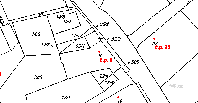 Hubenov 6, Horní Bělá na parcele st. 6 v KÚ Hubenov u Horní Bělé, Katastrální mapa