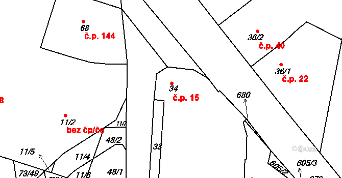 Byškovice 15, Neratovice na parcele st. 34 v KÚ Byškovice, Katastrální mapa
