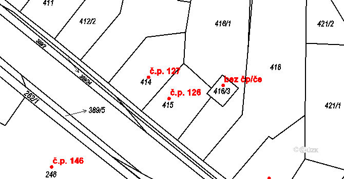 Kozolupy 126 na parcele st. 415 v KÚ Kozolupy u Plzně, Katastrální mapa