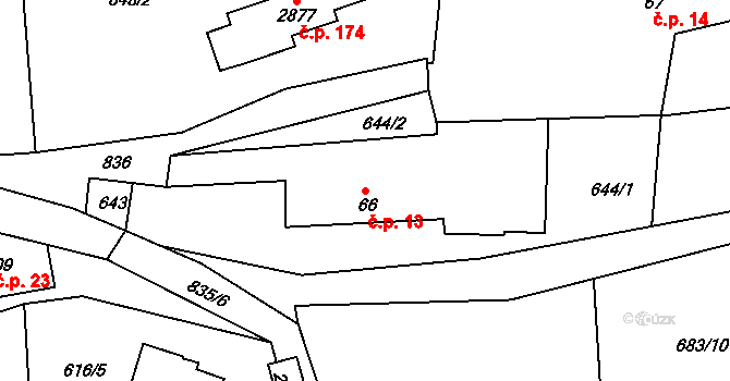 Pikovice 13, Hradištko na parcele st. 66 v KÚ Hradištko pod Medníkem, Katastrální mapa