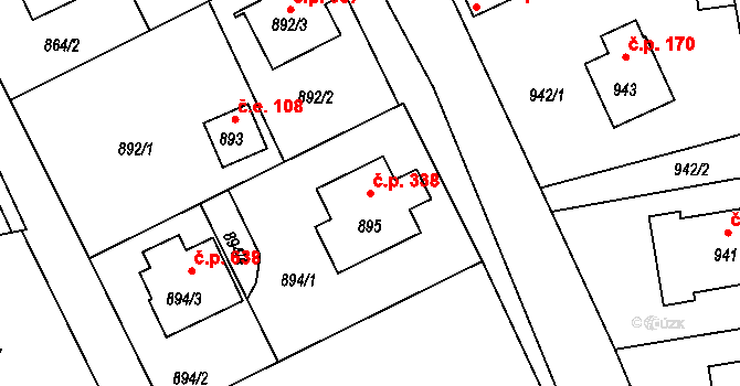 Průhonice 338 na parcele st. 895 v KÚ Průhonice, Katastrální mapa