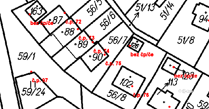 Mochtín 75 na parcele st. 90 v KÚ Mochtín, Katastrální mapa