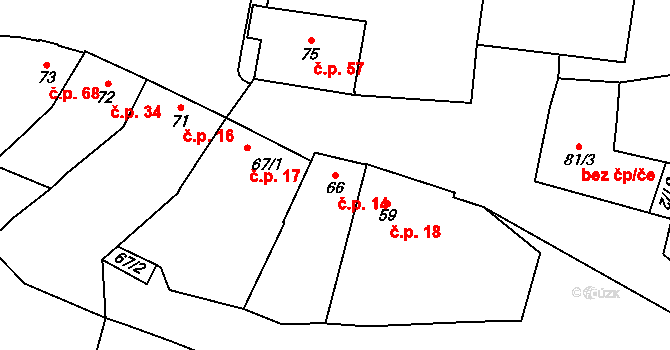 Chrudichromy 14 na parcele st. 66 v KÚ Chrudichromy, Katastrální mapa