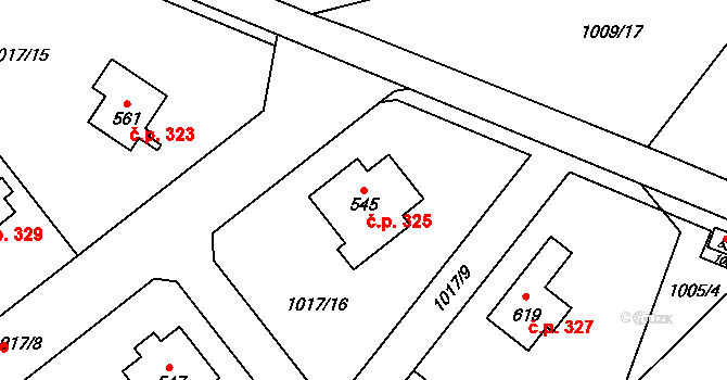 Ludvíkovice 325 na parcele st. 545 v KÚ Ludvíkovice, Katastrální mapa