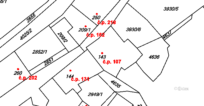 Kryry 107 na parcele st. 143 v KÚ Kryry, Katastrální mapa